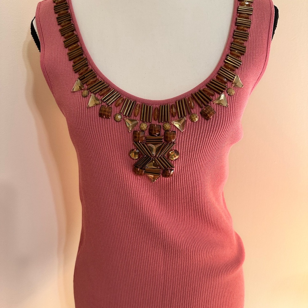 Salmon Beaded Scoop Neck Top M